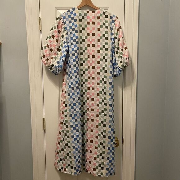 LJC Designs Charlotte Dress Multi Check 100% Linen Size M - Picture 4 of 7